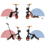 Bicicleta 8 in 1, Embo, Transformabila, Multifunctionala, Reglare Inaltime, cu Maner de Impingere Detasabil, Tricicleta, Trotineta, 3 Roti, Pedale, Cosulet, 3-6 Ani, Portocaliu - imagine 7