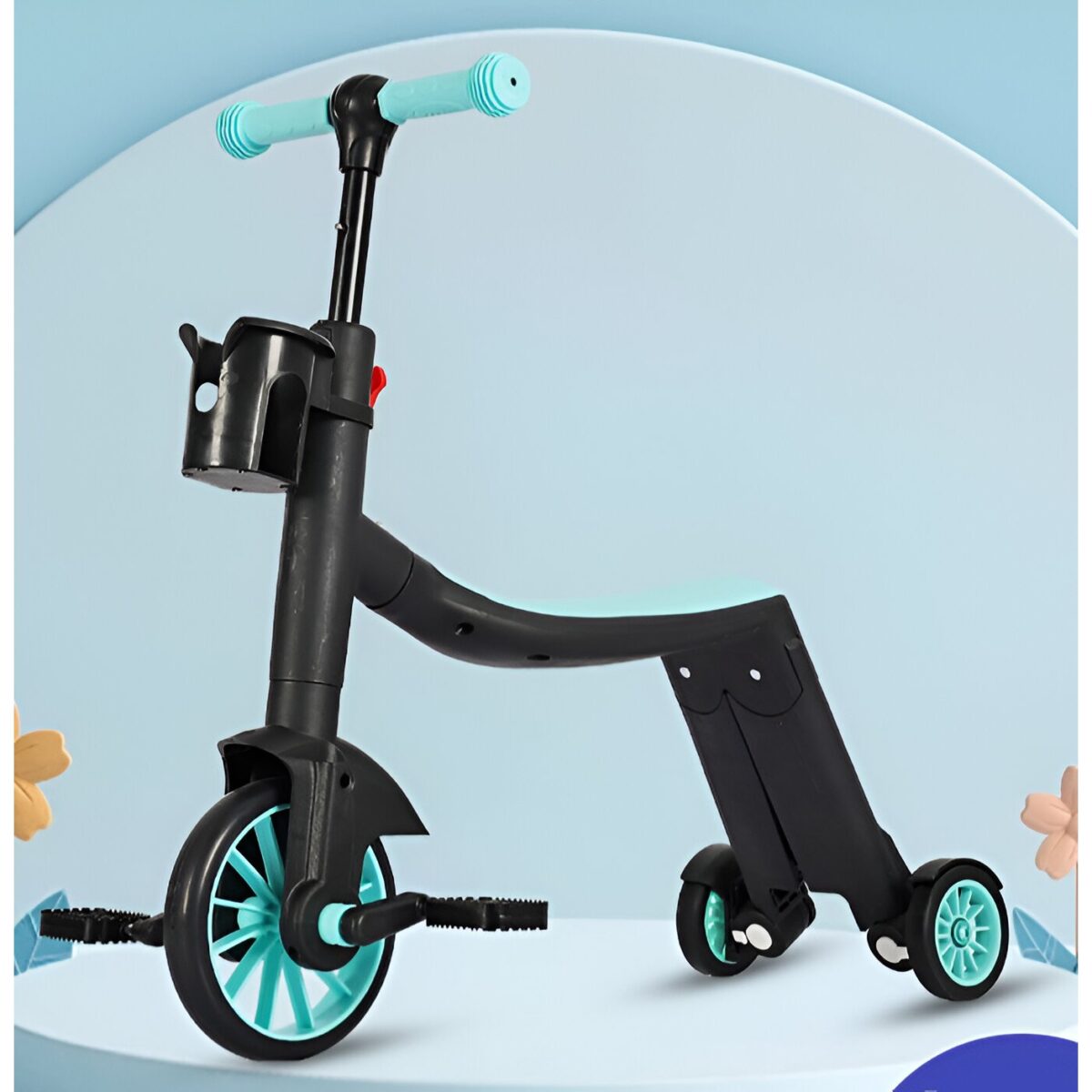 Bicicleta 8 in 1, Embo, Transformabila, Multifunctionala, Reglare Inaltime, cu Maner de Impingere Detasabil, Tricicleta, Trotineta, 3 Roti, Pedale, Cosulet, 3-6 Ani, Albastru - imagine 3
