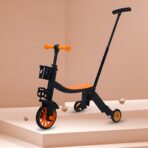 Bicicleta 8 in 1, Embo, Transformabila, Multifunctionala, Reglare Inaltime, cu Maner de Impingere Detasabil, Tricicleta, Trotineta, 3 Roti, Pedale, Cosulet, 3-6 Ani, Portocaliu - imagine 9