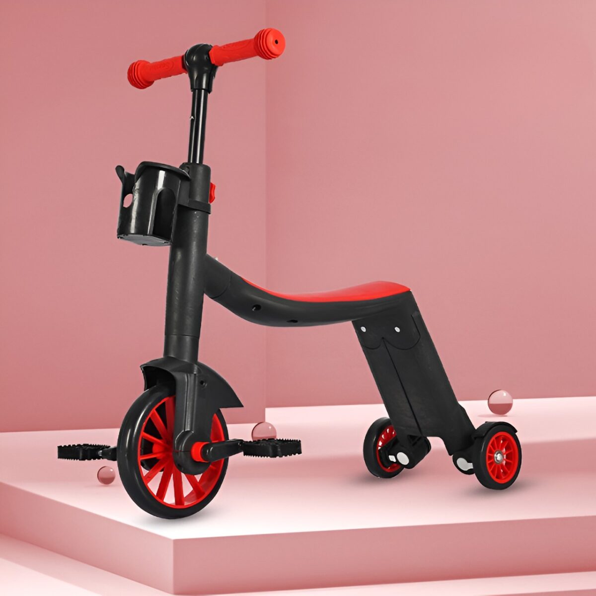 Bicicleta 8 in 1, Embo, Transformabila, Multifunctionala, Reglare Inaltime, cu Maner de Impingere Detasabil, Tricicleta, Trotineta, 3 Roti, Pedale, Cosulet, 3-6 Ani, Rosu - imagine 2