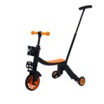 Bicicleta 8 in 1, Embo, Transformabila, Multifunctionala, Reglare Inaltime, cu Maner de Impingere Detasabil, Tricicleta, Trotineta, 3 Roti, Pedale, Cosulet, 3-6 Ani, Portocaliu