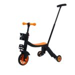 Bicicleta 8 in 1, Embo, Transformabila, Multifunctionala, Reglare Inaltime, cu Maner de Impingere Detasabil, Tricicleta, Trotineta, 3 Roti, Pedale, Cosulet, 3-6 Ani, Portocaliu