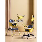 Scaun de Masa pe Roti pentru Copii, Embo, 2 Tavite si Husa Detasabile, Multifuncțional, Stabil, Centura de Siguranta, Spatar Reglabil Moale, Balansoar, Cos de Depozitare, de la 6 Luni, Galben - imagine 3