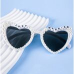 Ochelari Decorativi, Embo, Model Just Married, cu Perle, pentru Nunta, din PC, 15.3 x 5.7 x 14.5 cm, Alb - imagine 2