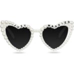 Ochelari Decorativi, Embo, Model Just Married, cu Perle, pentru Nunta, din PC, 15.3 x 5.7 x 14.5 cm, Alb