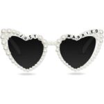 Ochelari Decorativi, Embo, Model Just Married, cu Perle, pentru Nunta, din PC, 15.3 x 5.7 x 14.5 cm, Alb