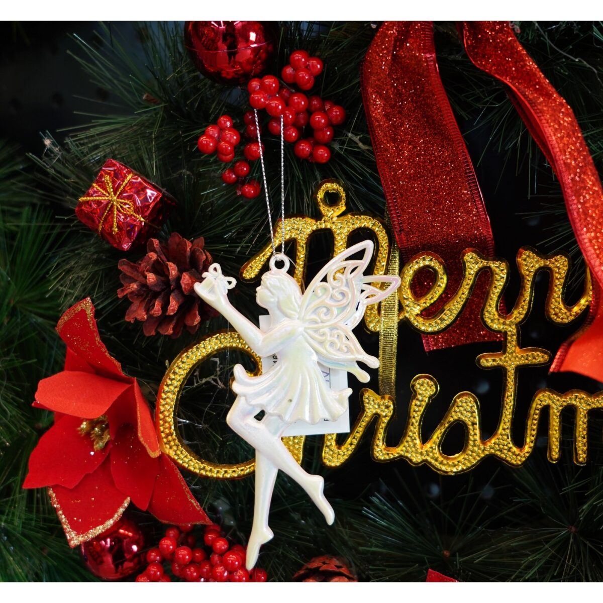 Ornament brad de Craciun, Perlat, in forma de Inger, 8 cm x 14 cm, Plastic, Embo - imagine 2