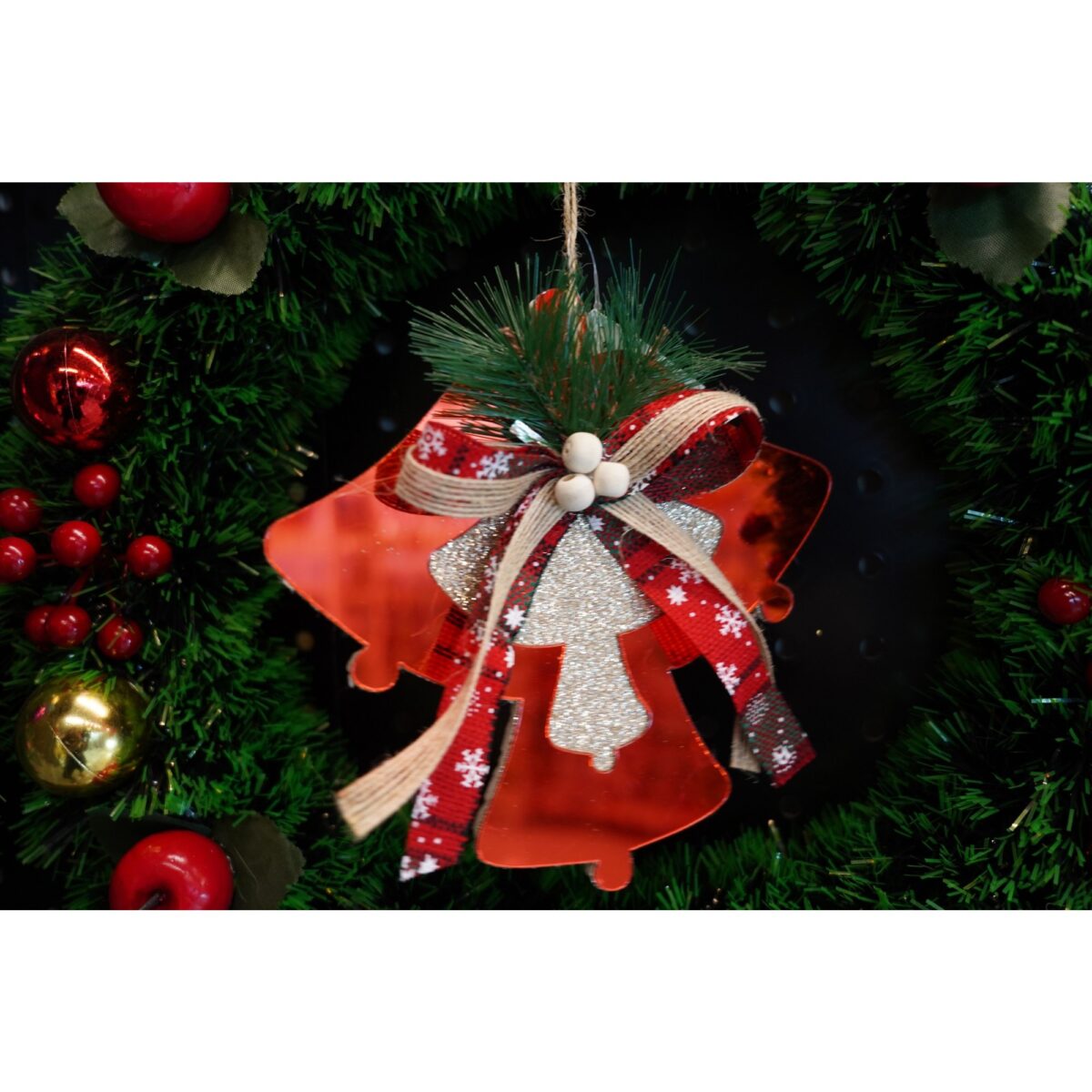 Ornament brad, Embo, Clopotei, Rosu, Lucios, 15*15CM, Acril, Interior/ Exterior - imagine 3