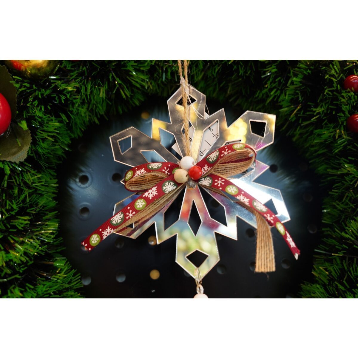 Ornament brad, Embo, Fulg de nea, Argintiu, Lucios, 14*26CM, Acril, Interior/ Exterior - imagine 3