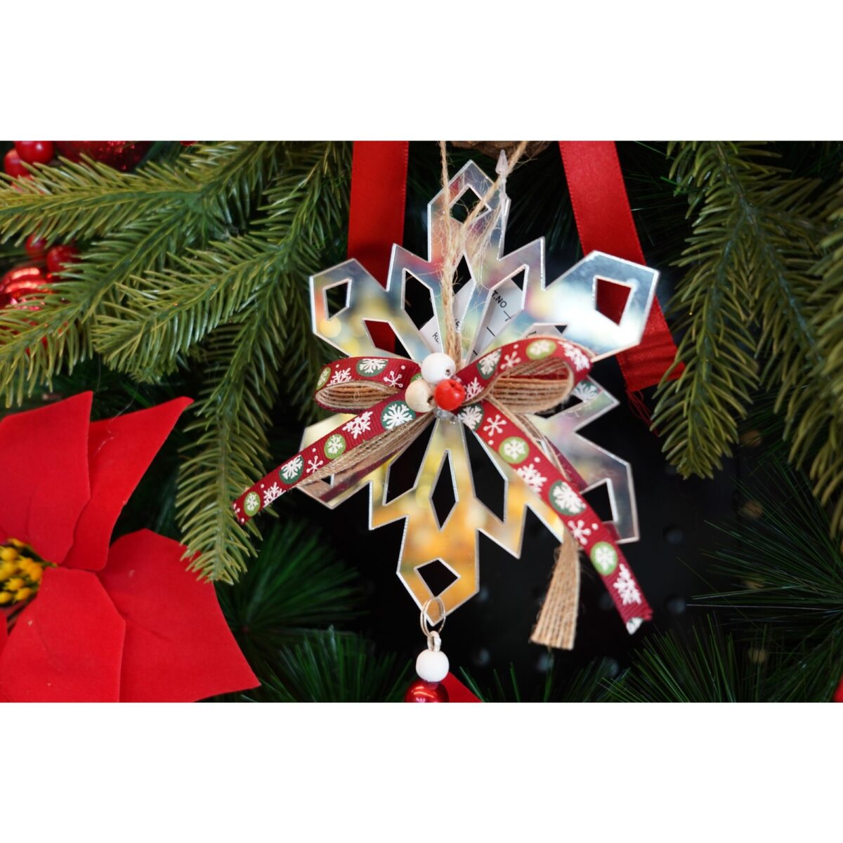 Ornament brad, Embo, Fulg de nea, Argintiu, Lucios, 14*26CM, Acril, Interior/ Exterior - imagine 4