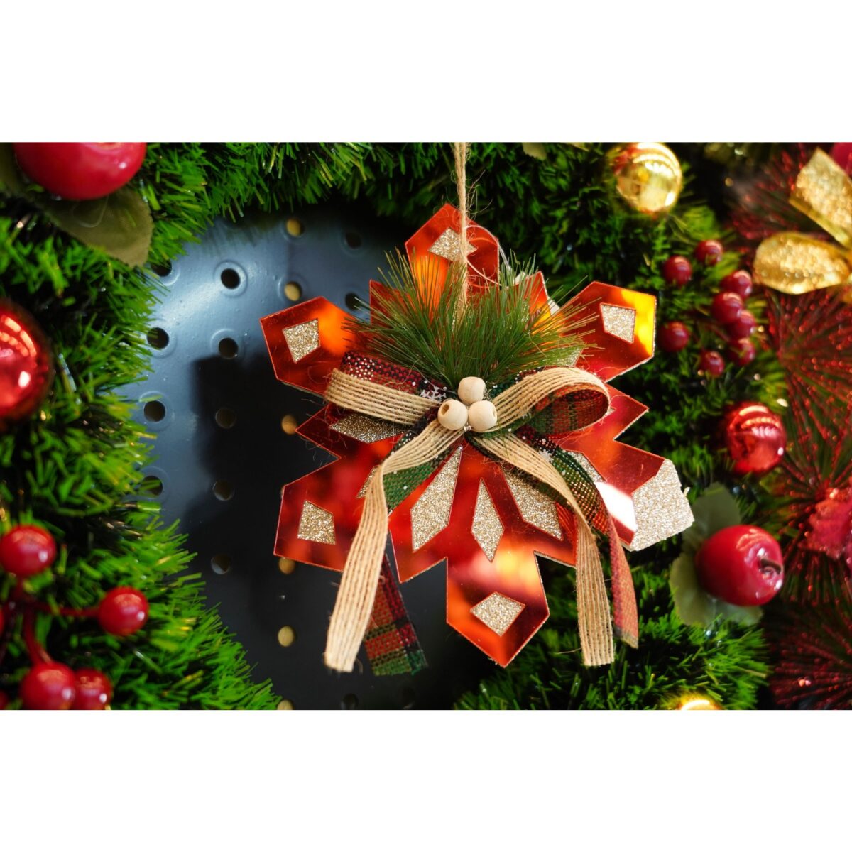 Ornament brad, Embo, Fulg de nea, Rosu, Lucios, 15*15CM, Acril, Interior/ Exterior - imagine 2