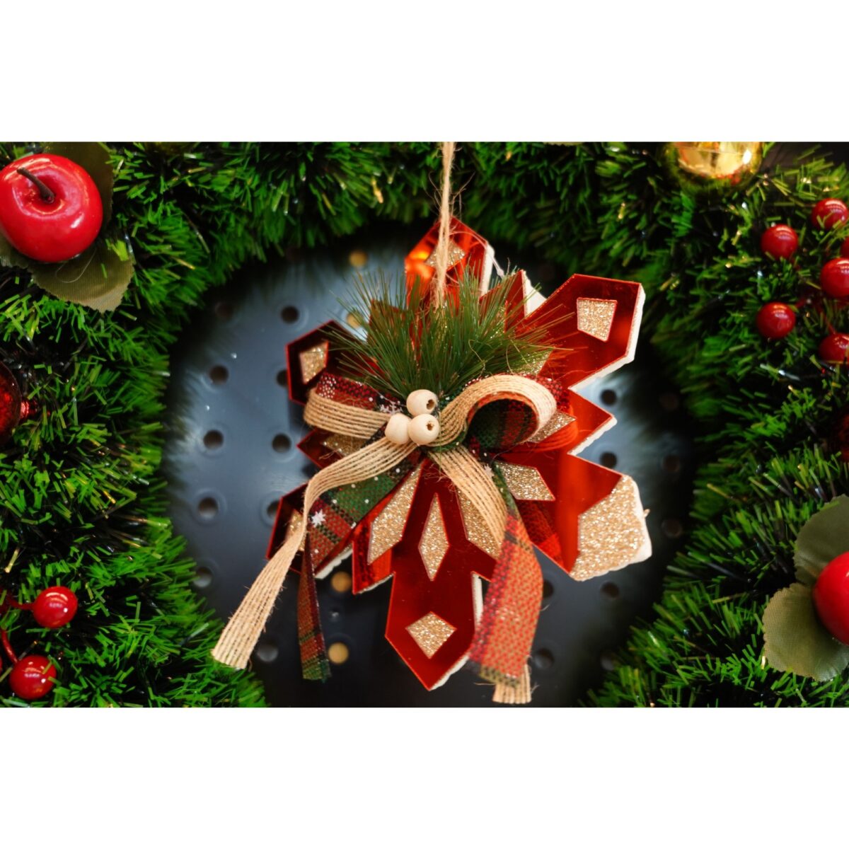 Ornament brad, Embo, Fulg de nea, Rosu, Lucios, 15*15CM, Acril, Interior/ Exterior - imagine 3