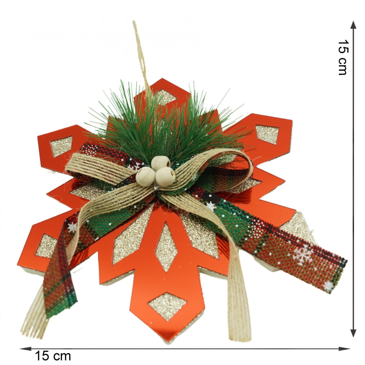 Ornament brad, Embo, Fulg de nea, Rosu, Lucios, 15*15CM, Acril, Interior/ Exterior - imagine 6