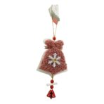 Ornament de brad broderie cu clopot, Embo, roz, lemn, 18 cm - imagine 3