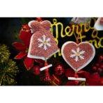 Ornament de brad broderie cu clopot, Embo, roz, lemn, 18 cm - imagine 6