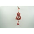 Ornament de brad broderie cu clopot, Embo, roz, lemn, 18 cm