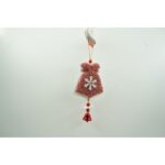 Ornament de brad broderie cu clopot, Embo, roz, lemn, 18 cm