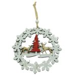 Ornament de brad cerbi cu brad, Embo, multicolor, lemn, 12 cm - imagine 2