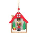 Ornament de Brad, Embo, cu Lumini LED, din Lemn, Figurina Spargatorul de Nuci, Model Casuta, Multicolor