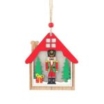 Ornament de Brad, Embo, cu Lumini LED, din Lemn, Figurina Spargatorul de Nuci, Model Casuta, Multicolor