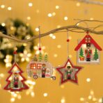 Ornament de Brad, Embo, cu Lumini LED, din Lemn, Figurina Spargatorul de Nuci, Model Casuta, Multicolor - imagine 8