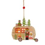 Ornament de Brad, Embo, cu Lumini LED, din Lemn, Figurina Spargatorul de Nuci, Model Masina, Multicolor