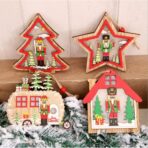 Ornament de Brad, Embo, cu Lumini LED, din Lemn, Figurina Spargatorul de Nuci, Model Masina, Multicolor - imagine 4