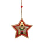Ornament de Brad, Embo, cu Lumini LED, din Lemn, Figurina Spargatorul de Nuci, Model Stea, Multicolor