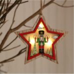 Ornament de Brad, Embo, cu Lumini LED, din Lemn, Figurina Spargatorul de Nuci, Model Stea, Multicolor - imagine 3