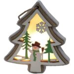 Ornament de Brad, Embo, cu Lumini LED, din Lemn, Model Brad, Multicolor