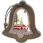Ornament de Brad, Embo, cu Lumini LED, din Lemn, Model Clopot, Multicolor