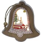 Ornament de Brad, Embo, cu Lumini LED, din Lemn, Model Clopot, Multicolor