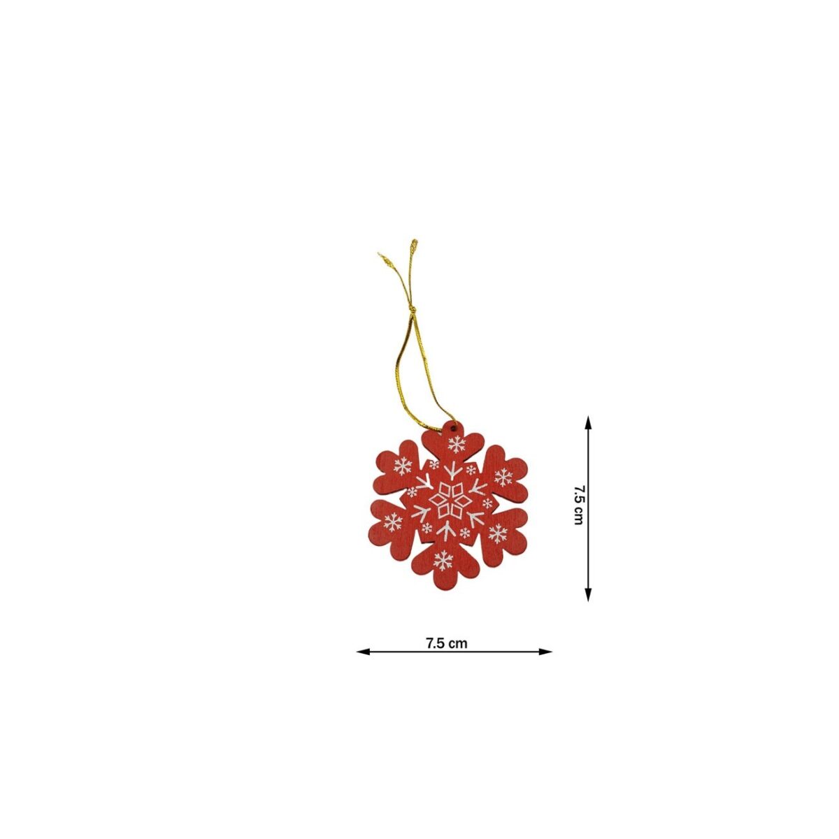 Ornament de brad fulg de nea, Embo, rosu, lemn, 7.5 cm - imagine 4