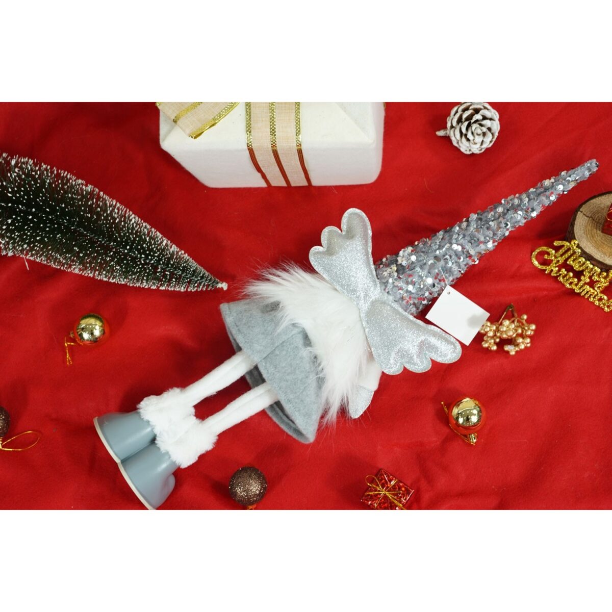 Ornament de Craciun ingeras, Embo, alb/gri, textil, 53 cm - imagine 11