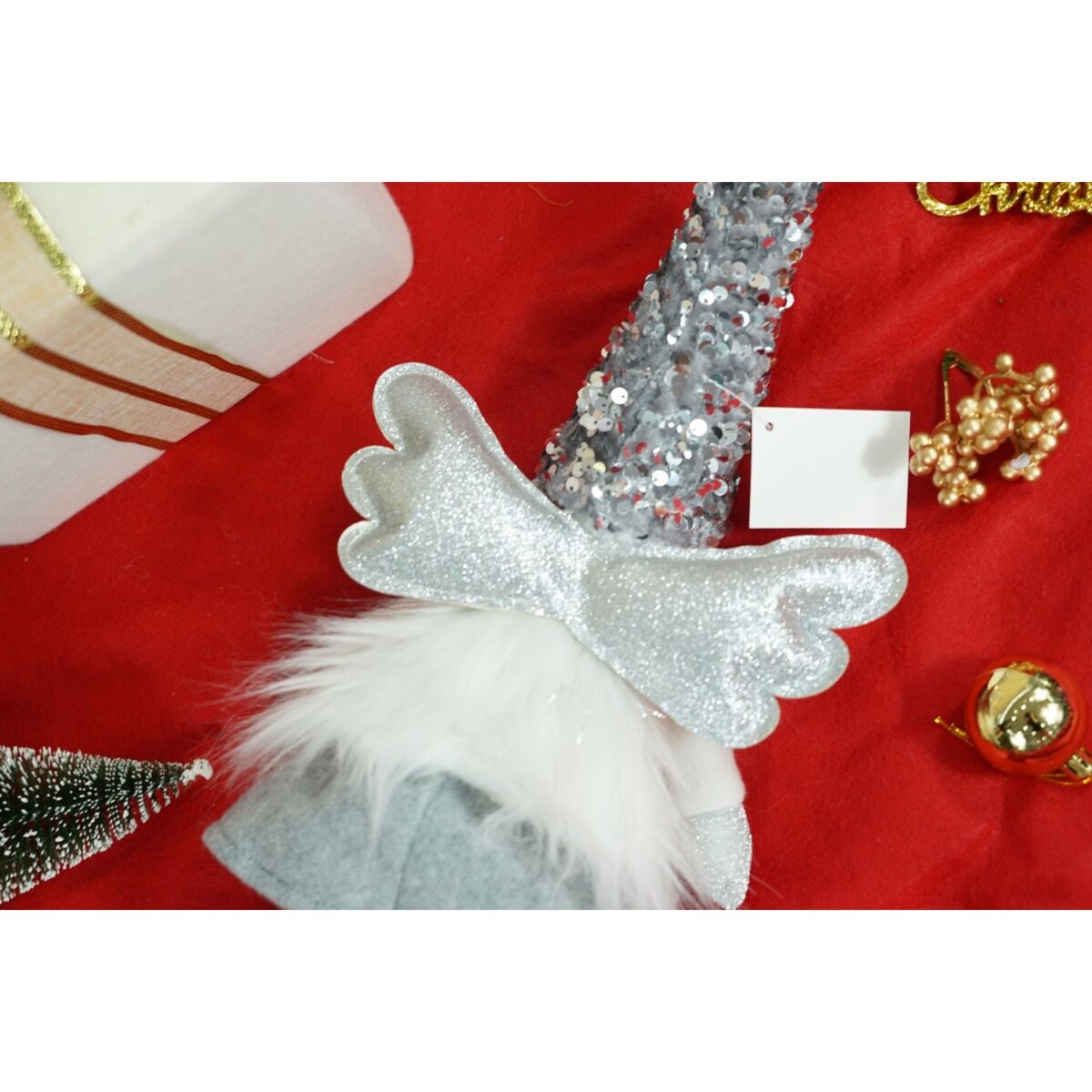 Ornament de Craciun ingeras, Embo, alb/gri, textil, 53 cm - imagine 13