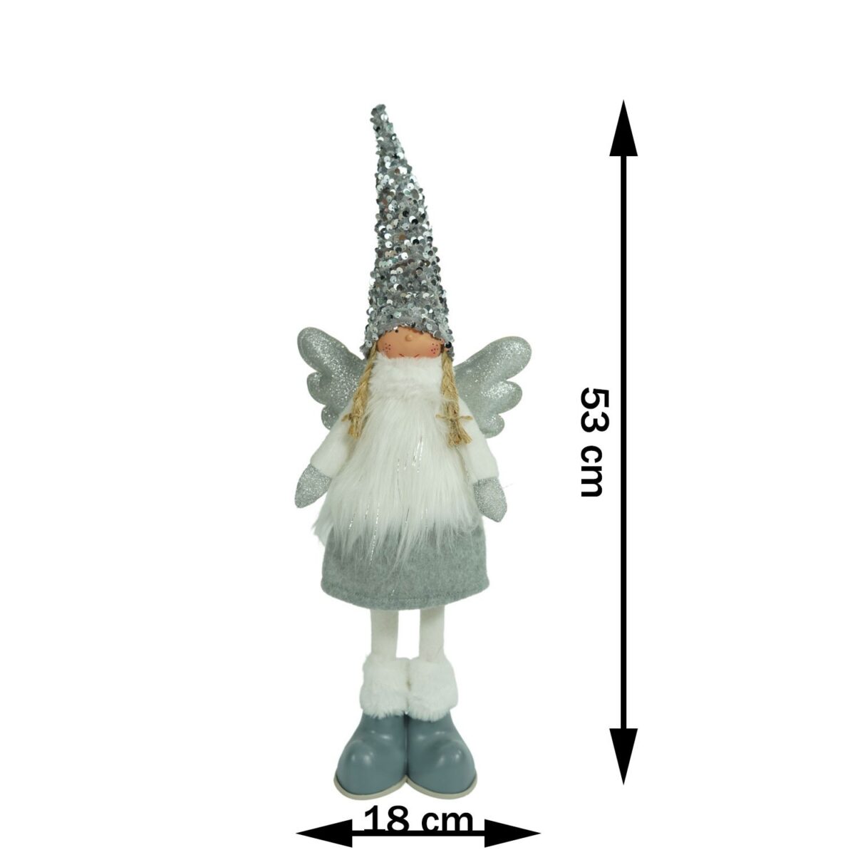 Ornament de Craciun ingeras, Embo, alb/gri, textil, 53 cm - imagine 15