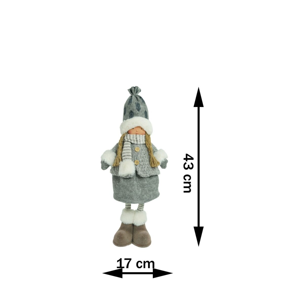 Ornament de Craciun papusa, Embo, gri/alb, textil, 43 cm - imagine 13