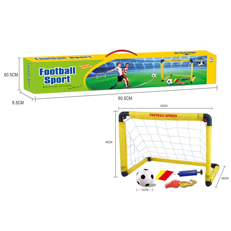 Set Poarta de Fotbal pentru Copii, Embo, 45x60 cm, Minge, Cartonase, Pompa, Fluier, Interactiv, Distractiv, Galben - imagine 2