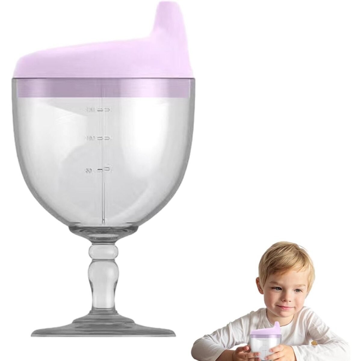 Pahar din Plastic Transparent cu Picior, Embo, pentru Copii, 14 x 7.7 cm, cu Cioc Antiscurgere, + 3 Ani, Fara Maner, Mov - imagine 5
