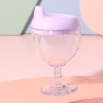 Pahar din Plastic Transparent cu Picior, Embo, pentru Copii, 14 x 7.7 cm, cu Cioc Antiscurgere, + 3 Ani, Fara Maner, Mov - imagine 7