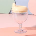 Pahar din Plastic Transparent cu Picior, Embo, pentru Copii, 14 x 7.7 cm, cu Cioc Antiscurgere, + 3 Ani, Fara Maner, Galben - imagine 3