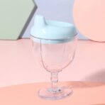 Pahar din Plastic Transparent cu Picior, Embo, pentru Copii, 14 x 7.7 cm, cu Cioc Antiscurgere, + 3 Ani, Fara Maner, Albastru - imagine 2