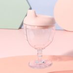 Pahar din Plastic Transparent cu Picior, Embo, pentru Copii, 14 x 7.7 cm, cu Cioc Antiscurgere, + 3 Ani, Fara Maner, Roz - imagine 2