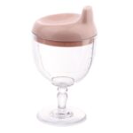 Pahar din Plastic Transparent cu Picior, Embo, pentru Copii, 14 x 7.7 cm, cu Cioc Antiscurgere, + 3 Ani, Fara Maner, Roz