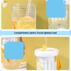 Pahar din silicon, cu capac si pai, pentru copii, Embo, anti-cadere, compartiment pentru fructe/ceai/gheata, rezistent la temperaturi inalte, 500ml, Alb, 14.5x8.8x20 cm - imagine 5