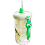 Pahar din silicon, cu capac si pai, pentru copii, Embo, anti-cadere, compartiment pentru fructe/ceai/gheata, rezistent la temperaturi inalte, 500ml, Verde, 14.5x8.8x20 cm - imagine 5