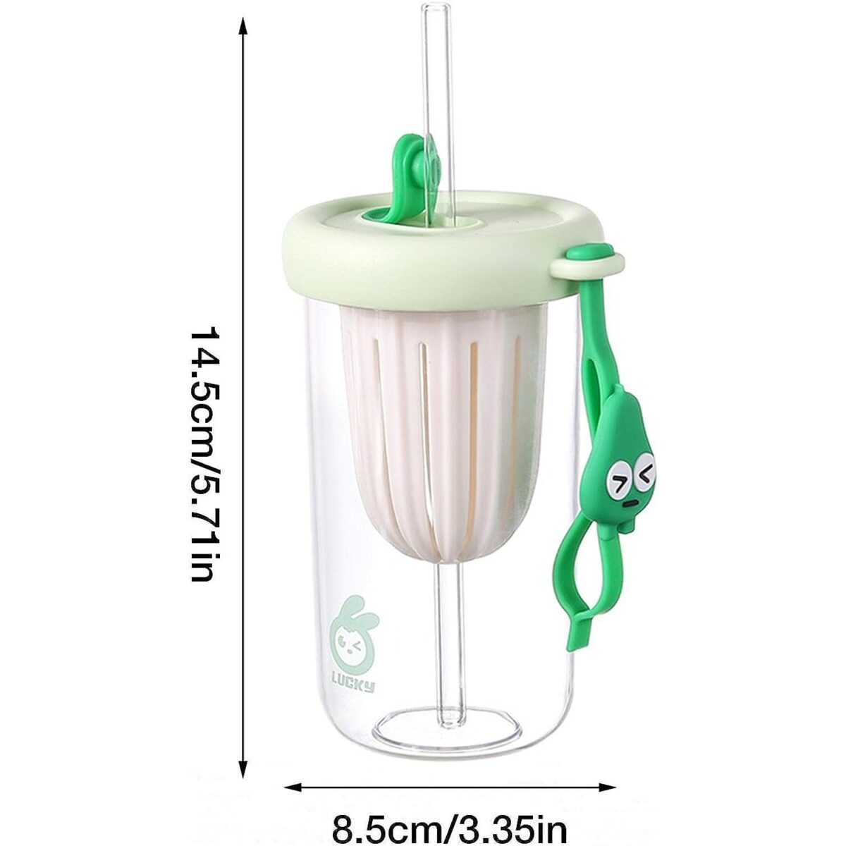 Pahar din silicon, cu capac si pai, pentru copii, Embo, anti-cadere, compartiment pentru fructe/ceai/gheata, rezistent la temperaturi inalte, 500ml, Verde, 14.5x8.8x20 cm - imagine 6