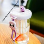 Pahar din silicon, cu capac si pai, pentru copii, Embo, anti-cadere, compartiment pentru fructe/ceai/gheata, rezistent la temperaturi inalte, 500ml, Mov, 14.5x8.8x20 cm - imagine 2