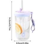 Pahar din silicon, cu capac si pai, pentru copii, Embo, anti-cadere, compartiment pentru fructe/ceai/gheata, rezistent la temperaturi inalte, 500ml, Mov, 14.5x8.8x20 cm - imagine 5