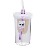 Pahar din silicon, cu capac si pai, pentru copii, Embo, anti-cadere, compartiment pentru fructe/ceai/gheata, rezistent la temperaturi inalte, 500ml, Mov, 14.5x8.8x20 cm